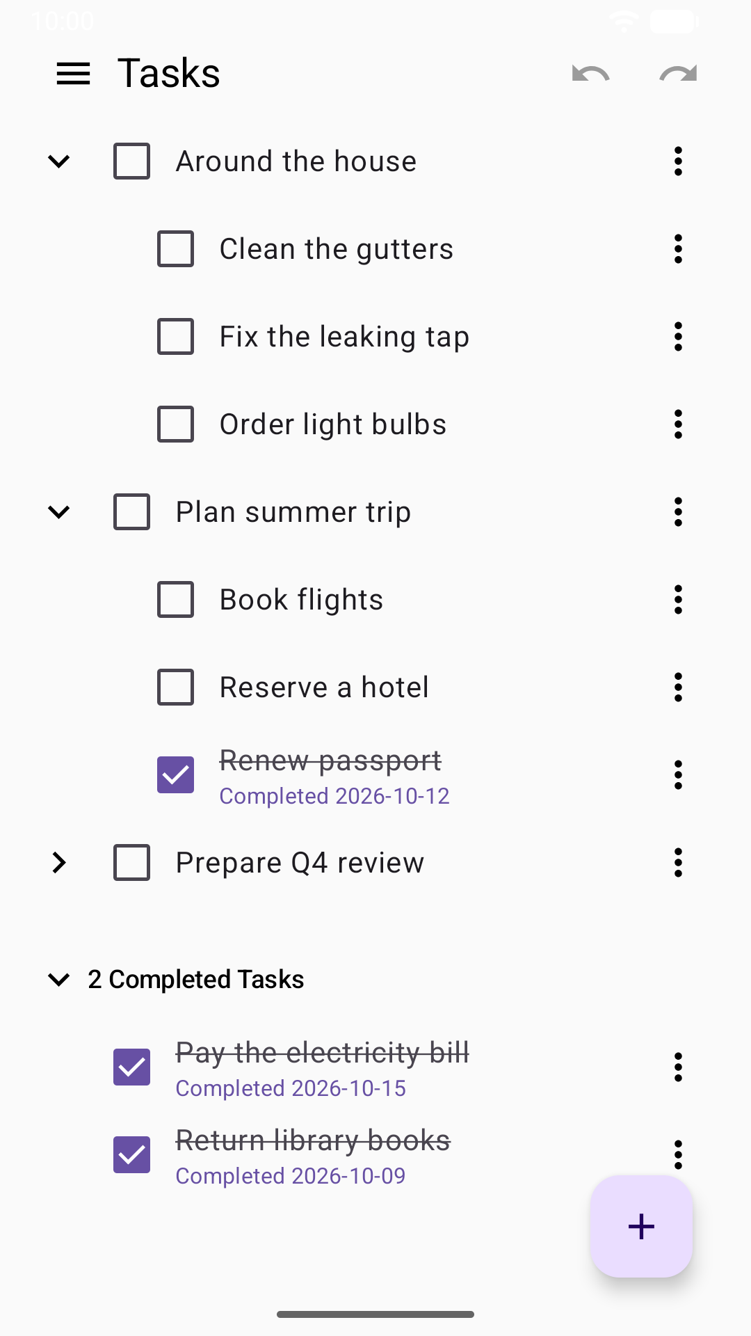 A task list with subtasks inside subtasks