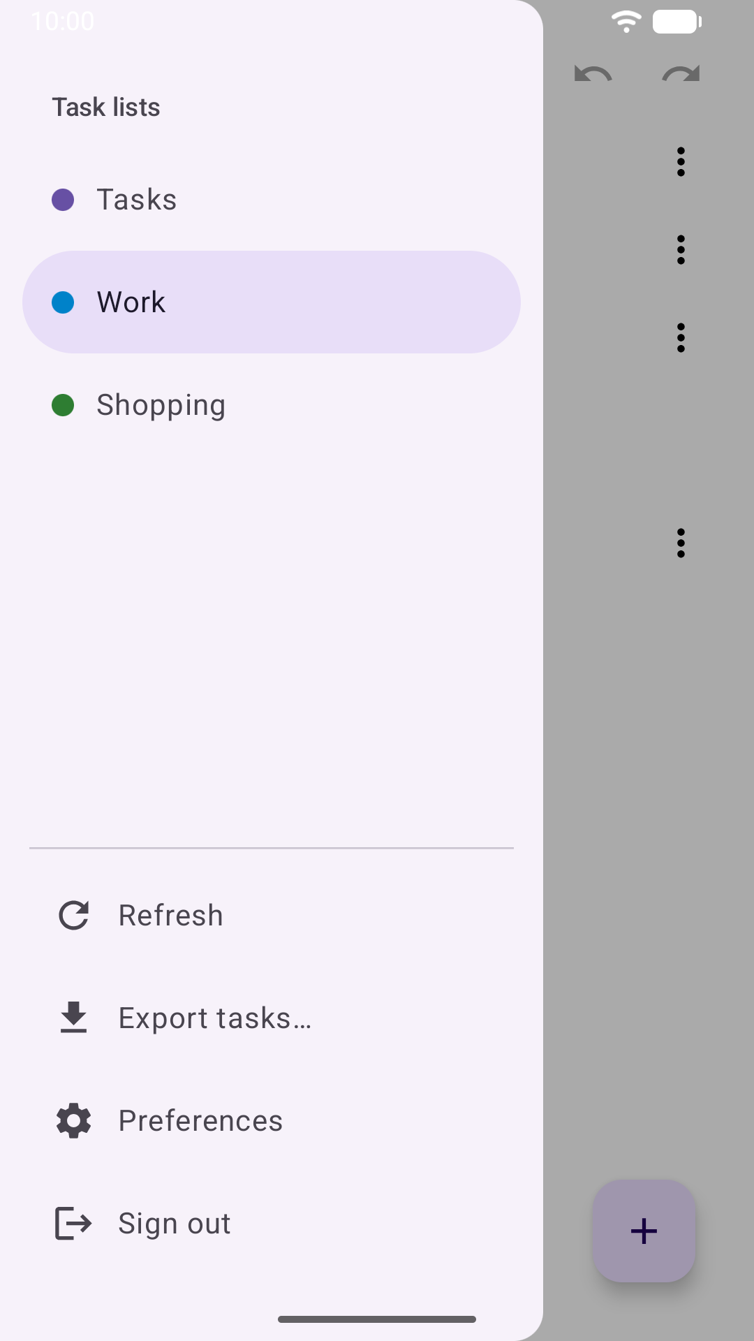 The side drawer with all task lists
